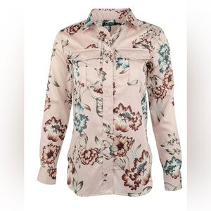 Ralph Lauren Pink Floral Cotton Sateen Button Down Shirt